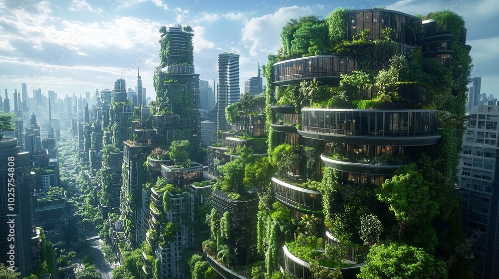 Sustainable urban development: Set of buildings with green areas ...
