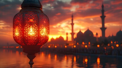 Ramadan lantern with mosque background