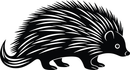 Silhouette of Porcupine animal, isolated flat vector illustration on white background.