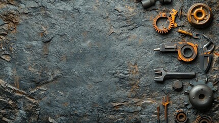 Rusty metal objects on dark background.