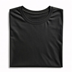 Folded Black T-Shirt Mockup on White Background