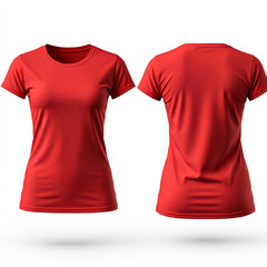 red t-shirt mockup front and back view isolated on white background