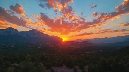 Canvas Print - Sunset Over Mountain Landscape