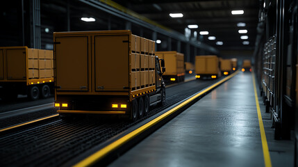 Trucks in a warehouse loading area