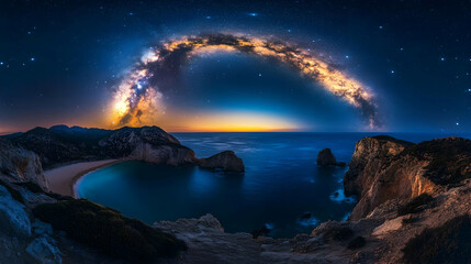 Milky Way Galaxy Arches Over Coastal Cliffs at Sunset