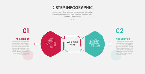 2 points template infographic outline style with 2 point stage or step comparison template with creative round arrow opposite direction for slide presentation