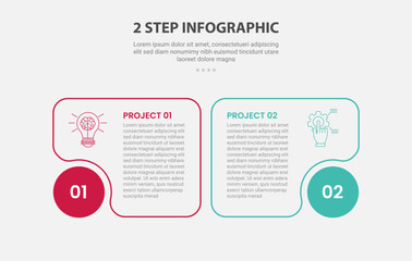 2 points template infographic outline style with 2 point stage or step comparison template with round box and fluid edge on circle base for slide presentation