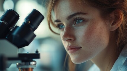 Wall Mural - researcher focused on microscope