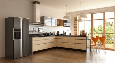 Modern kitchen interior 3d rendering