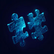 © Monktwins - Two puzzle pieces on a background of dark blue with glowing binary code, representing technology's role as an invisible grid behind every step forward in network management.