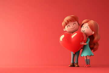 A playful illustration of a couple holding a large heart, symbolizing love and affection.