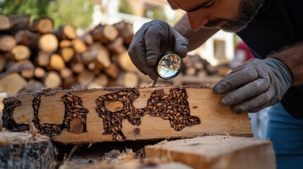 Wall Mural - a man is working on a wooden piece with the word 