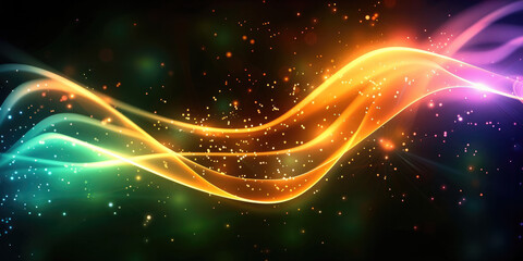 Poster - Lines, abstract, neon, green and gold colors.