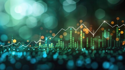 Poster - A background image of the stock market prices going up with an arrow using light green dark green and white.