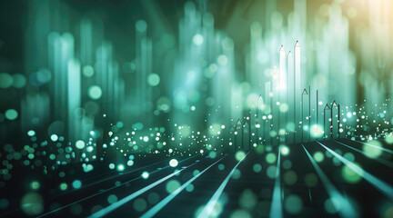 Aufkleber - A background image of the stock market prices going up with an arrow using light green dark green and white.