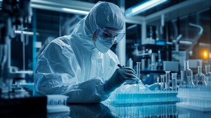 Wall Mural - scientist in protective gear working in laboratory