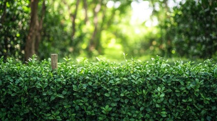 Sticker - Lush Green Hedge in Sunlit Forest