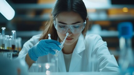 Wall Mural - female scientist conducting laboratory experiment