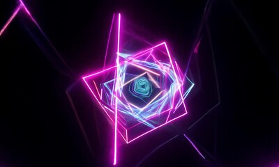 Wall Mural - Video of dynamic neon geometric tunnel with moving shapes.