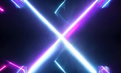 Wall Mural - video of glowing neon light forming symmetrical abstract pattern.