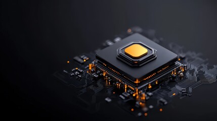 Innovative microprocessor design, glowing circuit board, dark background, high-tech.