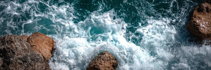 Wall Mural -  A body of water adjacent to a rocky outcropping, viewed from above by a bird