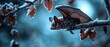 © Viktor - A bat perched upside down on a snow-laden tree branch, leaves still clinging to the bare limbs