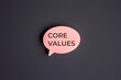 © izzuan - A speech bubble on a dark background with the text 'Core Values'.  Fundamental beliefs or principles concept.