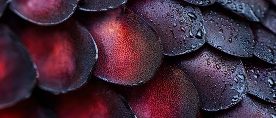 Wall Mural -  A tight shot of a purple flower, adorned with water droplets on red-purple petals