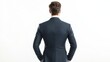© Napasnan - Back view of full-body man in formal attire, standing straight on white background. Business look, hands by sides
