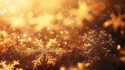 Poster - Festive Christmas background with glittering snowflakes and warm golden tones