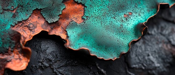 Sticker -  A tight shot of a metallic object showcasing a green and orange patterned surface