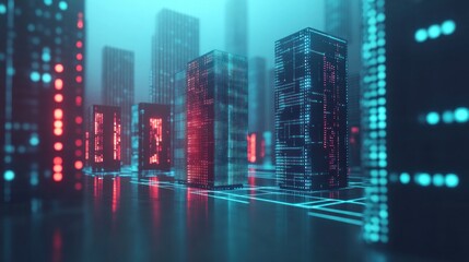 Futuristic Cityscape of Neon-Lit Towers