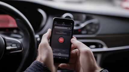 A smartphone app controls a car's security system wirelessly. It alerts the owner about the car's safety status, showcasing the future of connected car security.