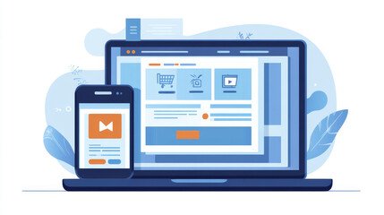 Wall Mural - this shows how websites are built. a laptop has the website design, and a phone shows how it looks. 
