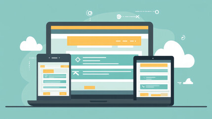 Wall Mural - this shows how websites are built. a laptop has the website design, and a phone shows how it looks. 