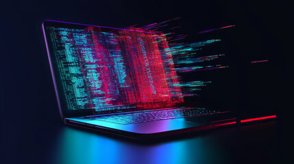 Wall Mural - a laptop with its screen open, showing code and software. this represents the process of creating so