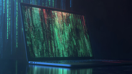 Wall Mural - a laptop with its screen open, showing code and software. this represents the process of creating so