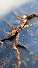 Canvas Print -  A tight shot of a blue-gold paint split, showcasing a crack right through its heart