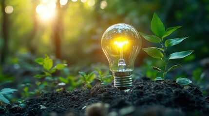 Light bulb with green plant symbolizing eco-friendly energy and sustainability