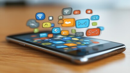 Poster - Smartphone with Drawn App Icons Floating Above