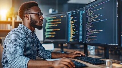 Aufkleber - Focused Programmer Working on Code at a Computer Desk