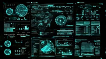 Leinwandbilder - Futuristic Digital Interface with Green HUD Elements
