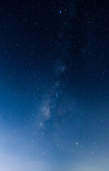 Amazing Panorama blue night sky milky way and star on dark background.Universe filled with stars, nebula and galaxy with noise and grain.Photo by long exposure and select white balance.selection focus