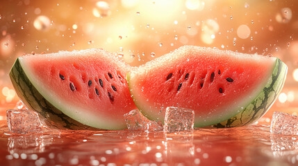 A watermelon drink and watermelons in the background