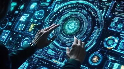Poster - Hands Interacting with a Futuristic Interface