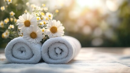 Canvas Print - Beauty treatment and wellness background with towels flower massage