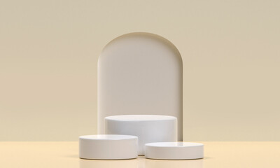 Wall Mural - white product display podium in studio room, pastel beige color for display presentation