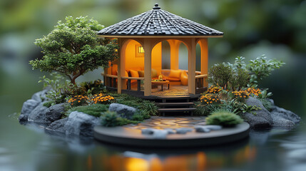 A small pavilion with lots of plants