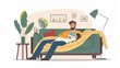 © pinkrabbit - man take care of little ill daughter. Sick child lying on bed under blanket, with worried. single dad taking care of sick daughter at home. child has a high fever. covers on the couch and ill